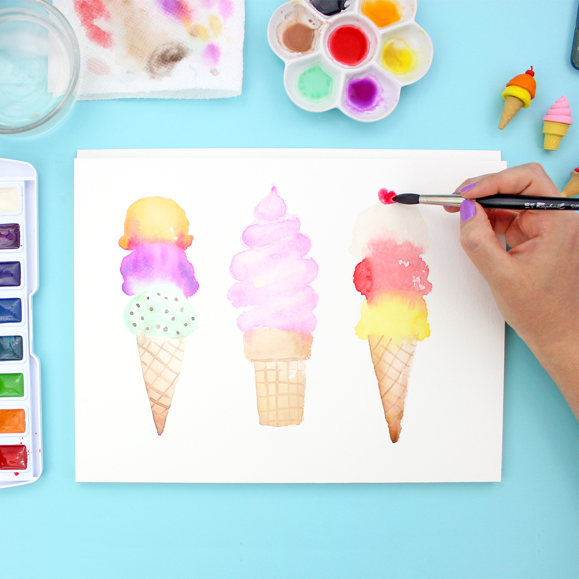 How to Paint Watercolor Ice Cream Cones